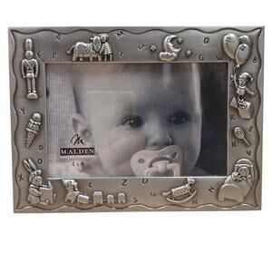 Vintage Malden Baby Photo Frame Pewter finish metal Toys Alphabet 4 x 6 photo